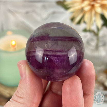 40mm Polished Rainbow Fluorite Sphere with Flash