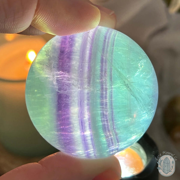 48mm Polished Rainbow Fluorite Sphere with Flash