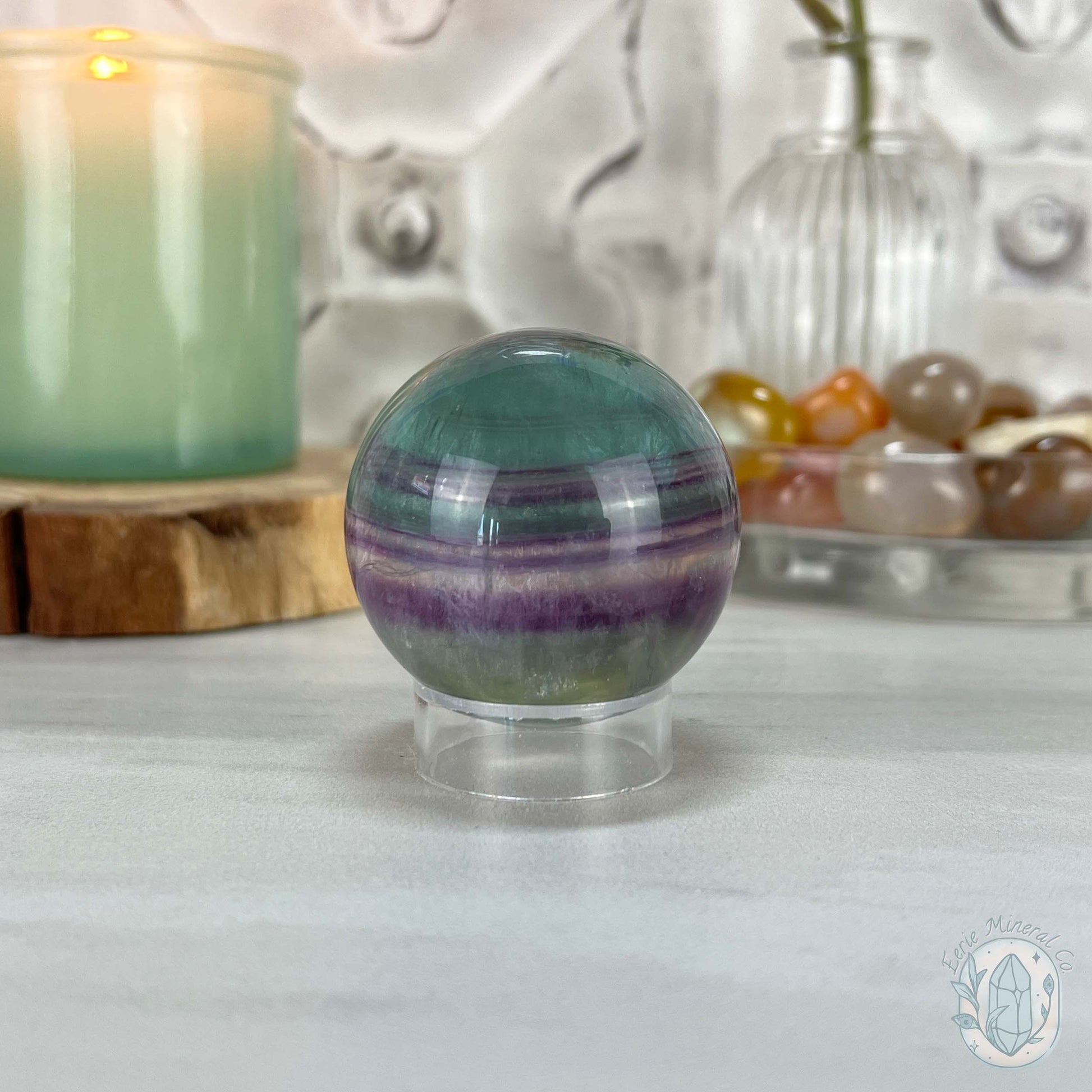 48mm Polished Rainbow Fluorite Sphere with Flash