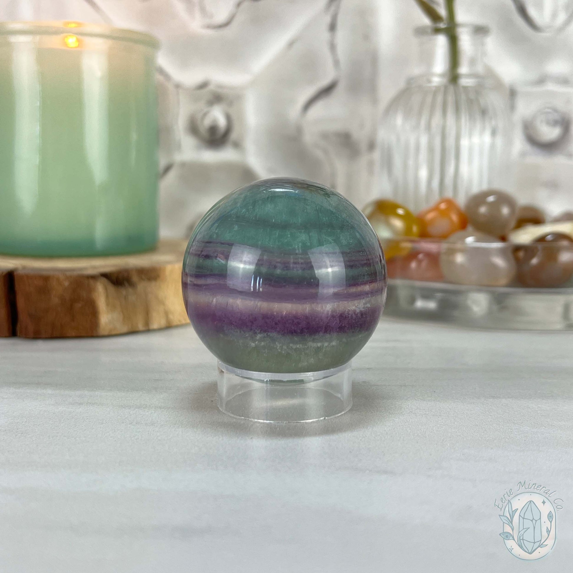 48mm Polished Rainbow Fluorite Sphere with Flash