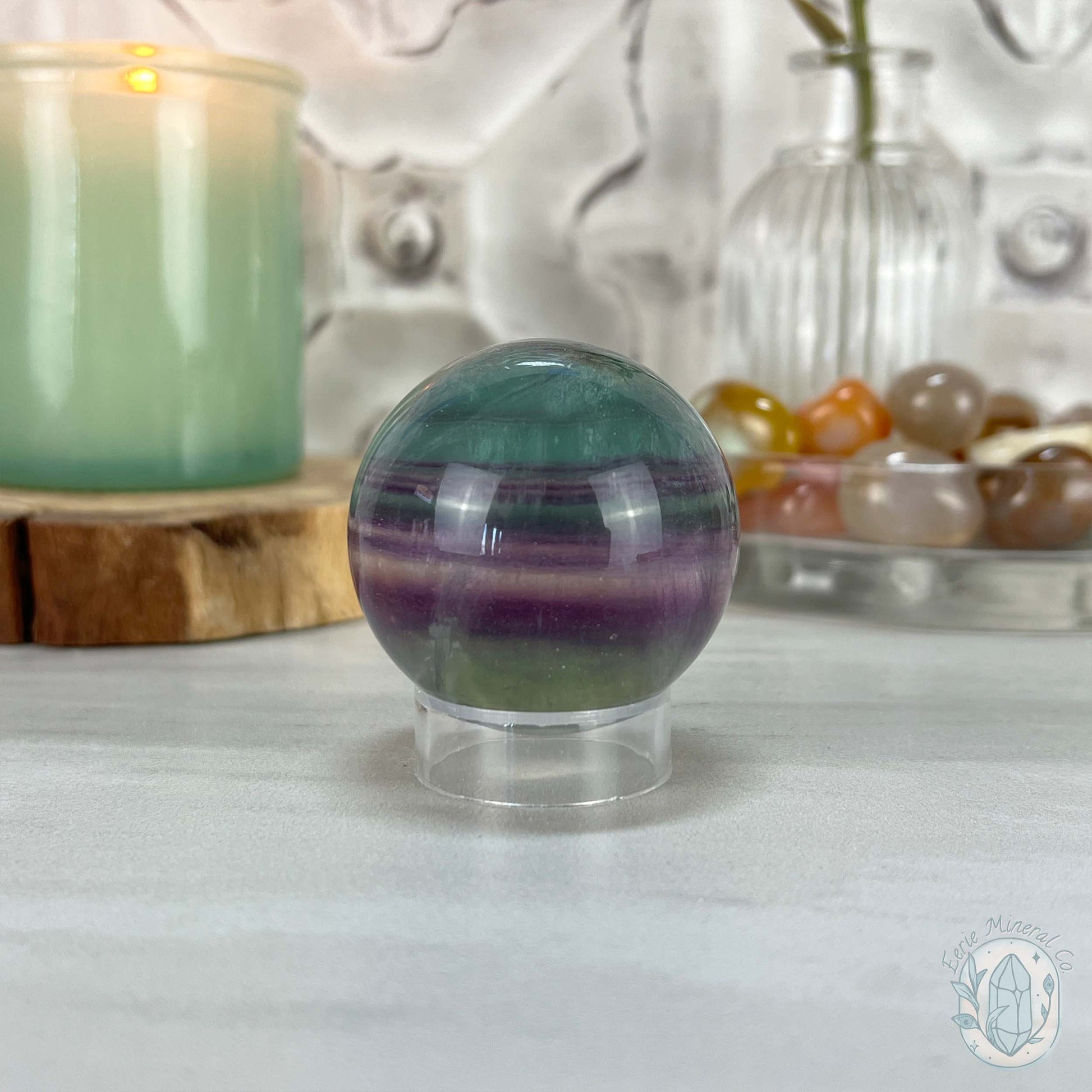 48mm Polished Rainbow Fluorite Sphere with Flash