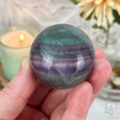 48mm Polished Rainbow Fluorite Sphere with Flash