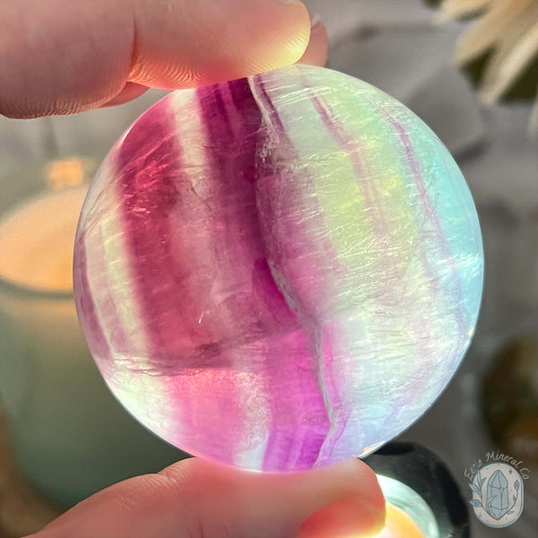 53mm Polished Rainbow Fluorite Sphere with Flash
