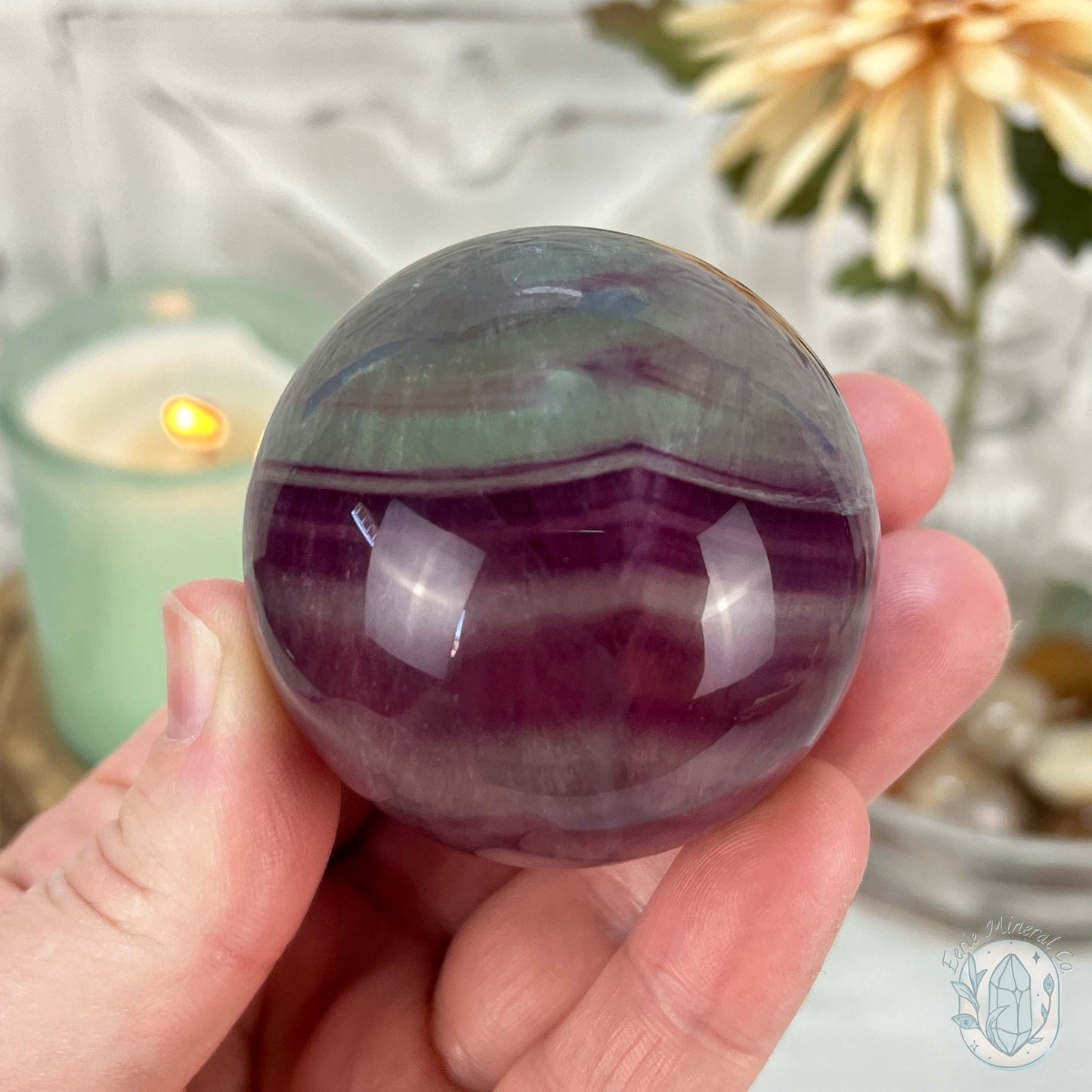 53mm Polished Rainbow Fluorite Sphere with Flash