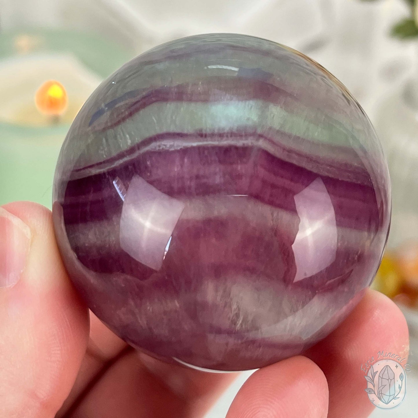 53mm Polished Rainbow Fluorite Sphere with Flash