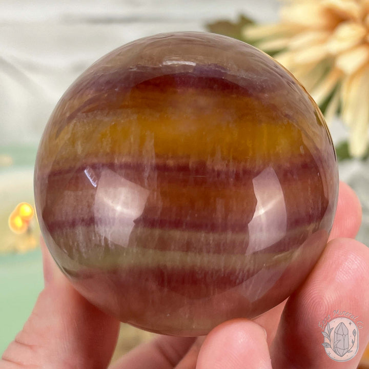 56mm Polished Yellow and Purple Fluorite Sphere with Flash