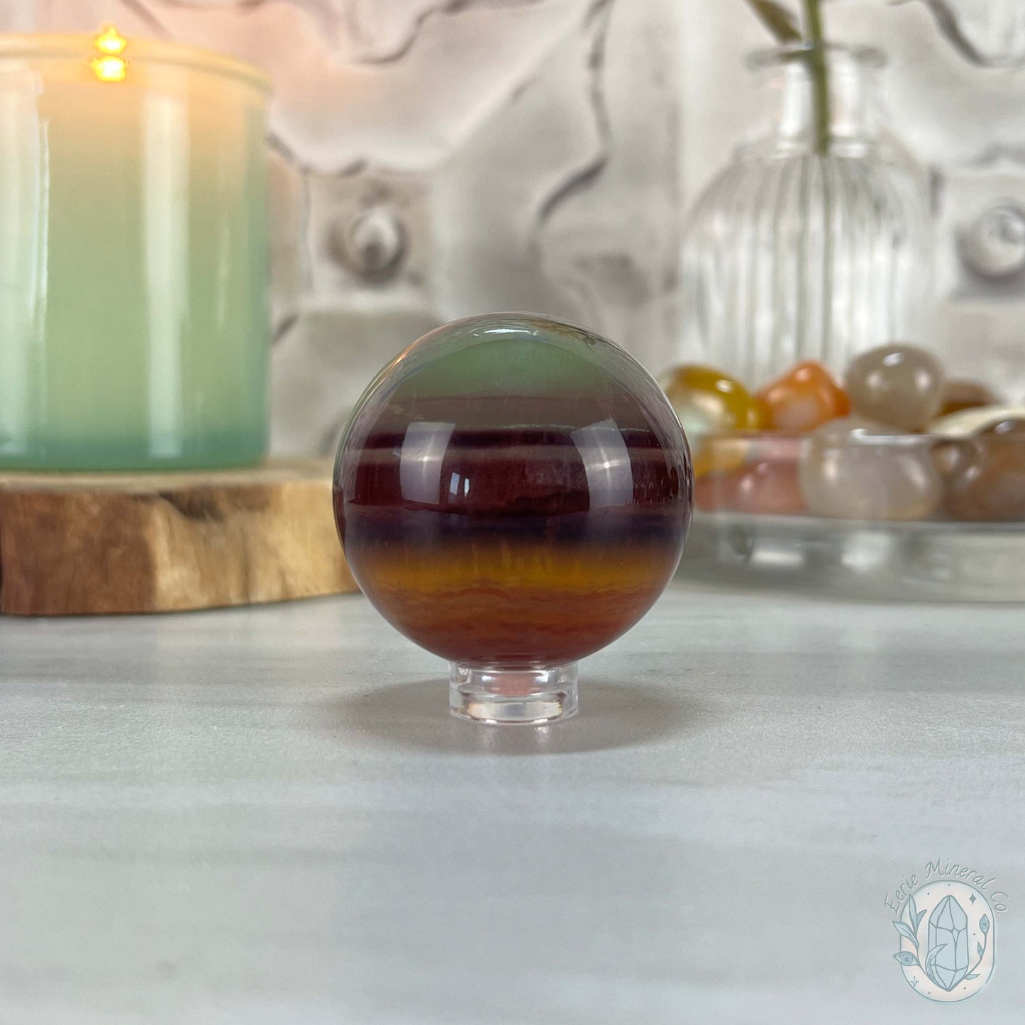 43mm Polished Rainbow Fluorite Sphere with Flash