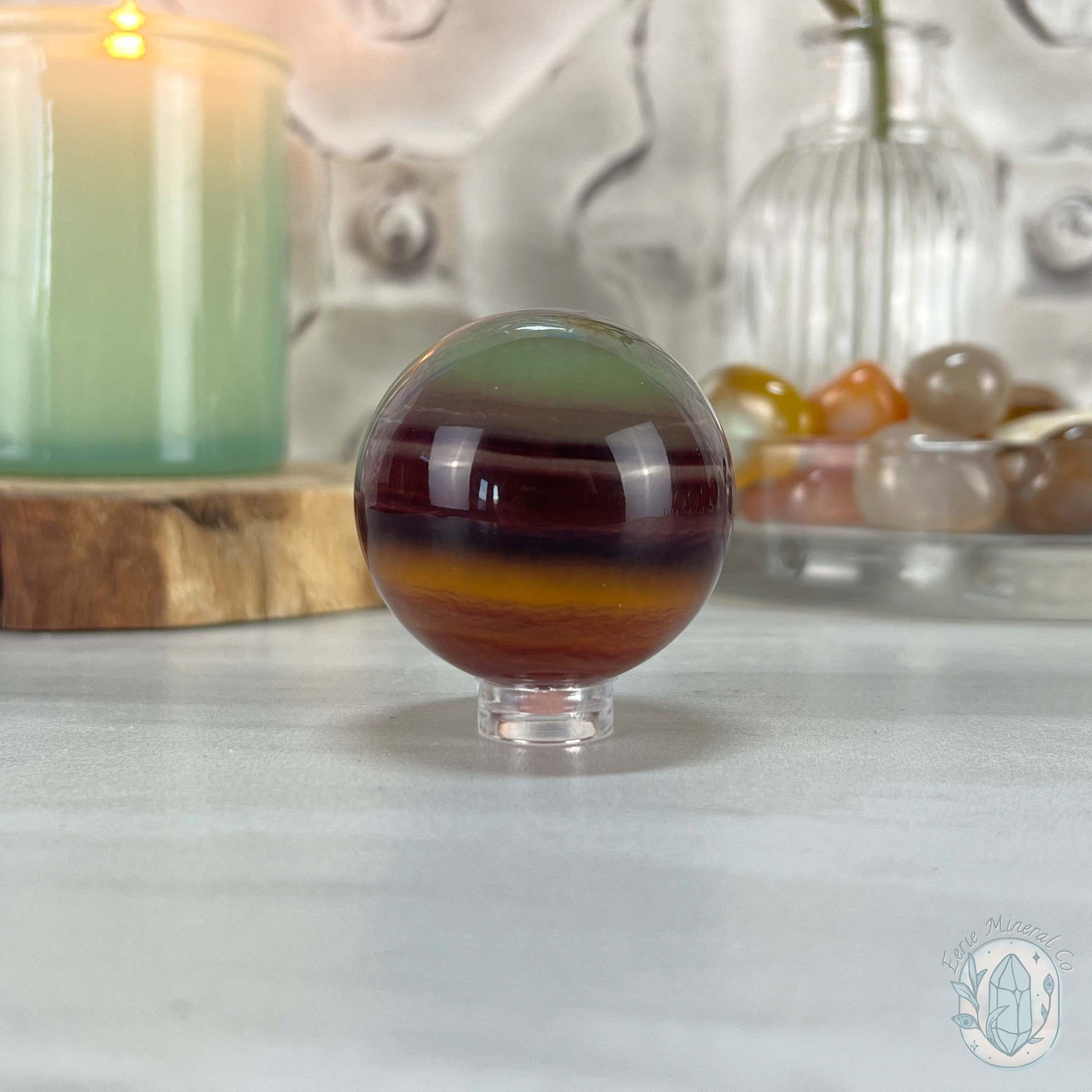 43mm Polished Rainbow Fluorite Sphere with Flash