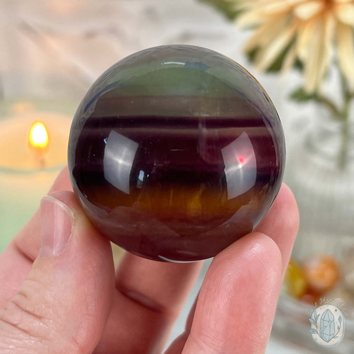 43mm Polished Rainbow Fluorite Sphere with Flash