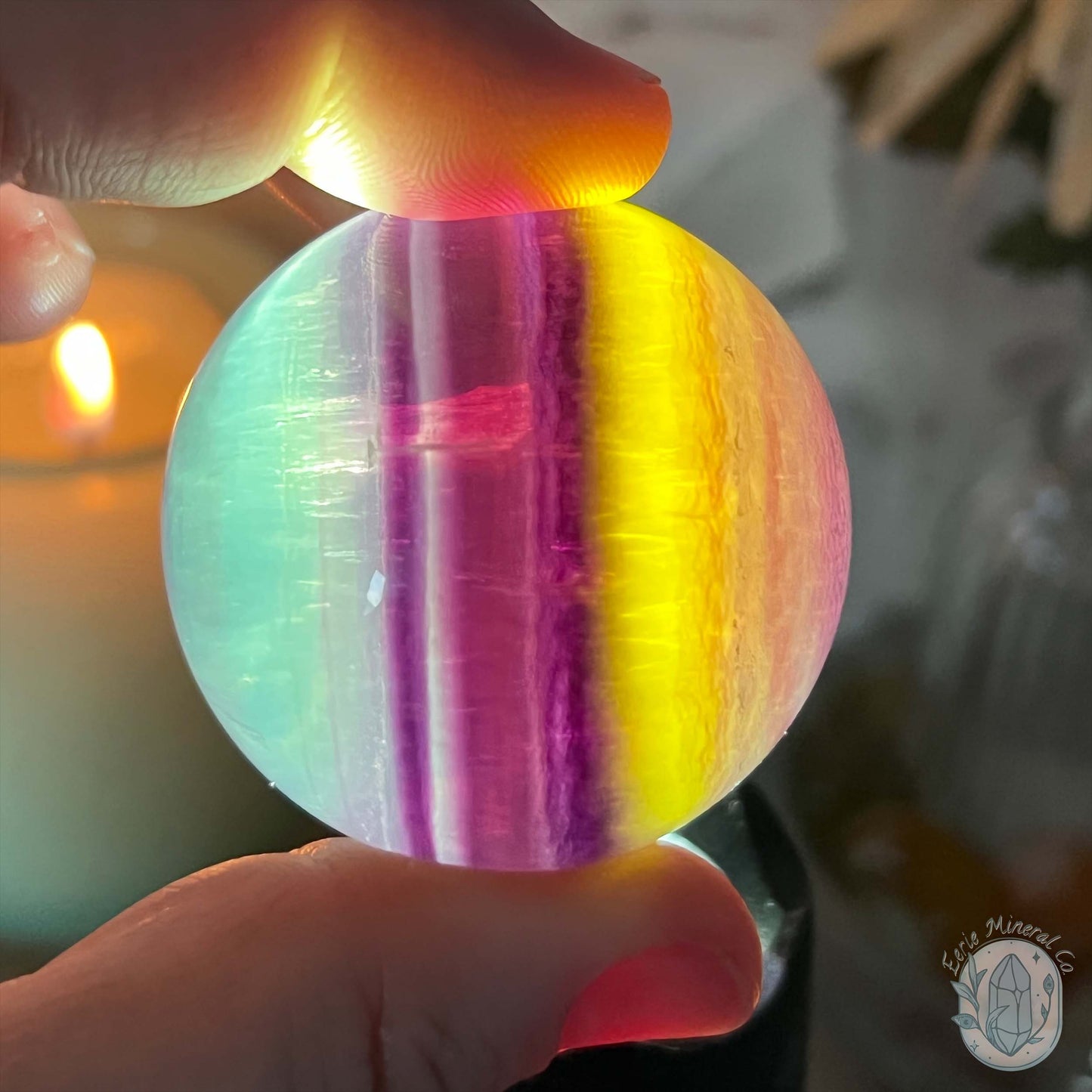 43mm Polished Rainbow Fluorite Sphere with Flash