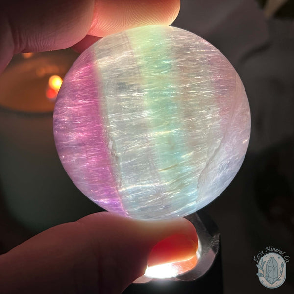 48mm Polished Rainbow Fluorite Sphere with Flash