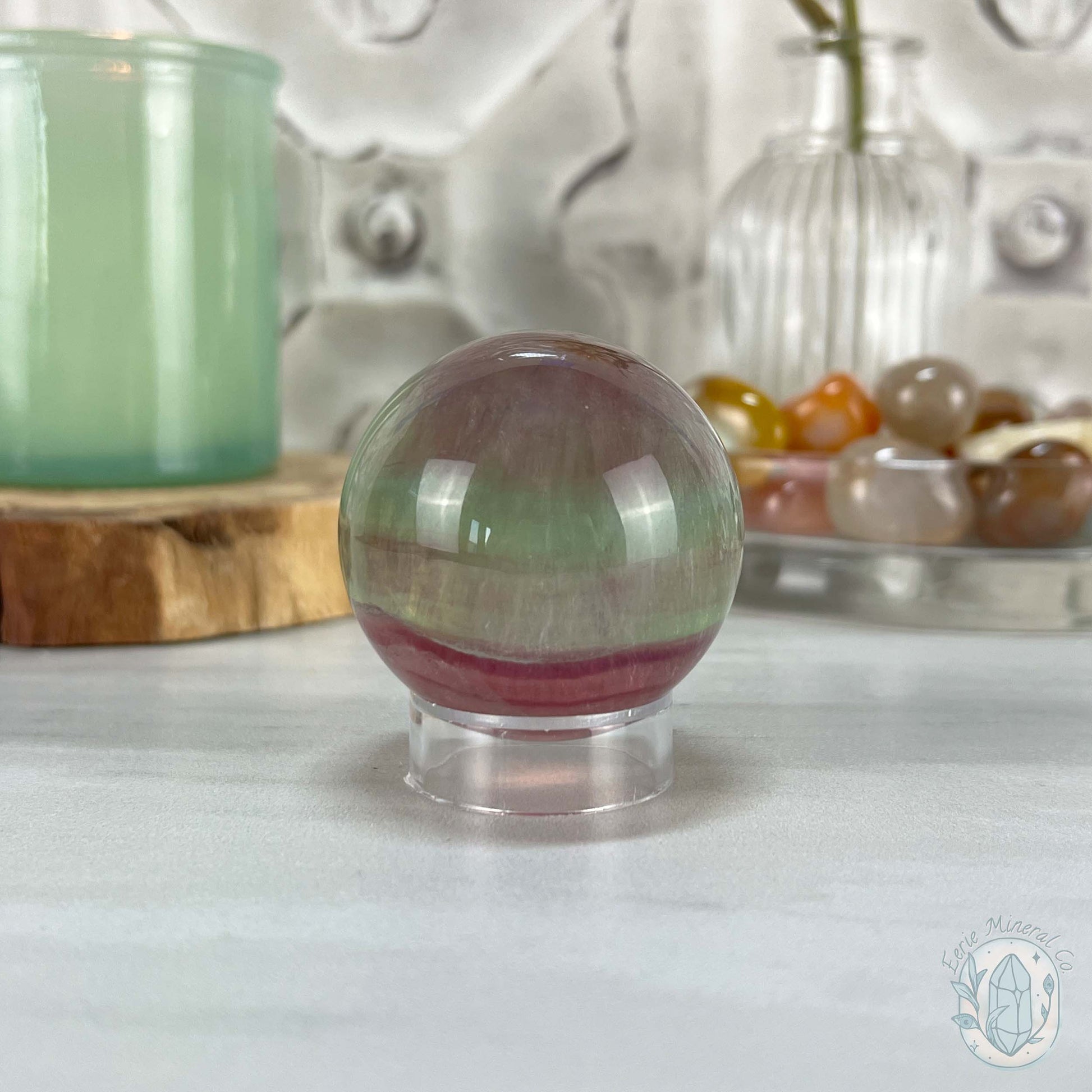 48mm Polished Rainbow Fluorite Sphere with Flash