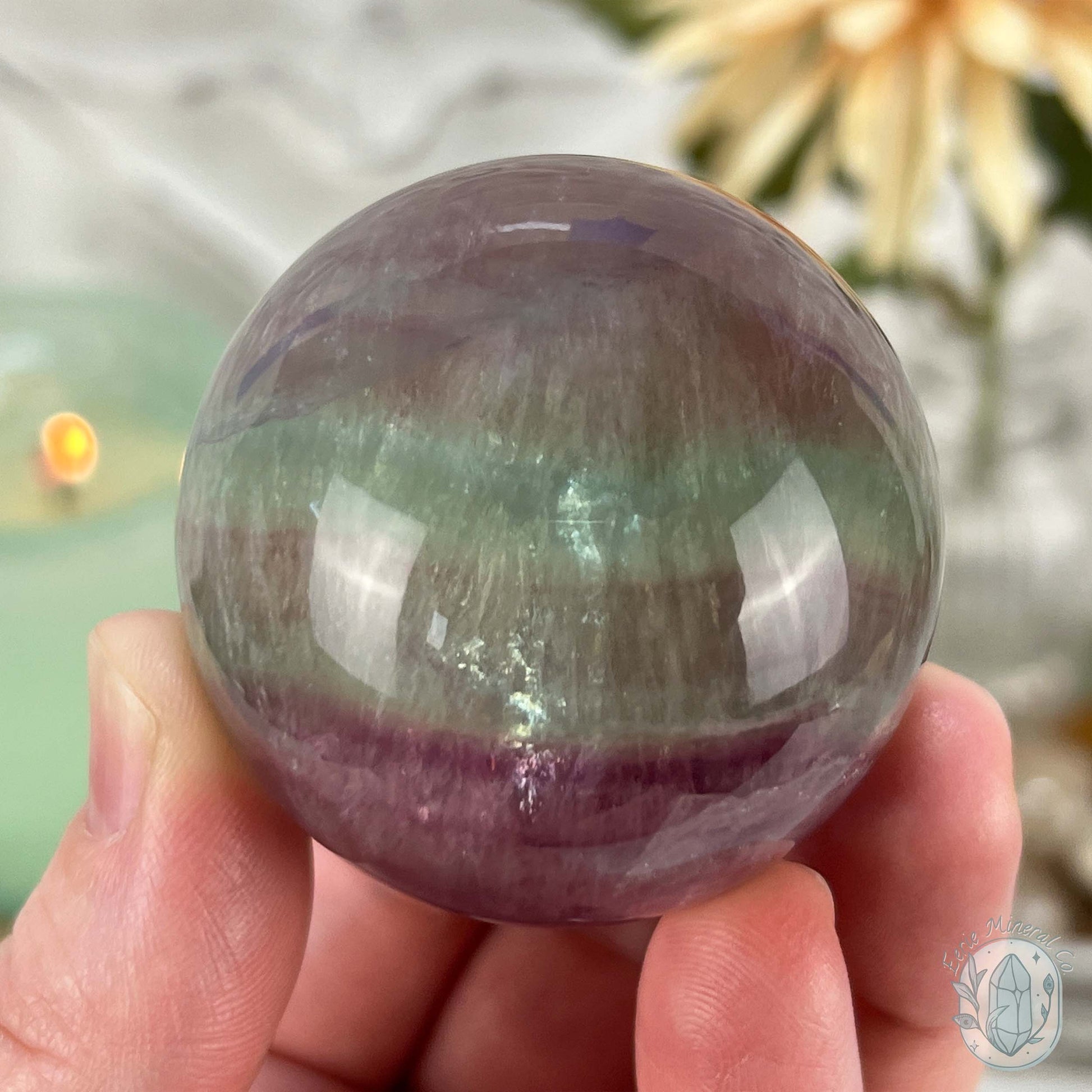 48mm Polished Rainbow Fluorite Sphere with Flash