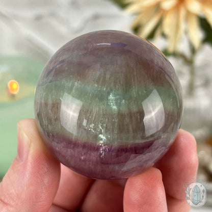 48mm Polished Rainbow Fluorite Sphere with Flash