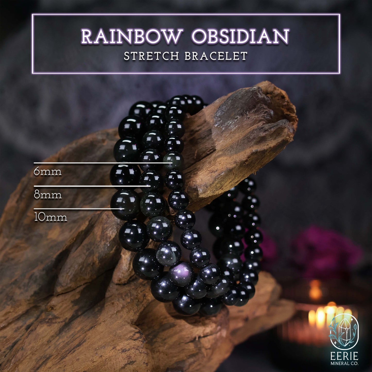 Rainbow Obsidian Gemstone Beaded Boho Stretch Bracelet