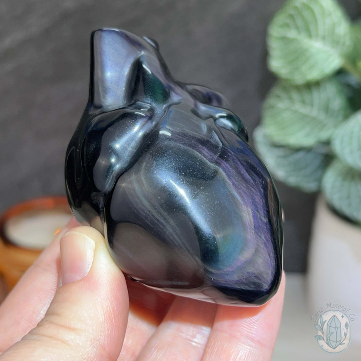 Rainbow Sheen Obsidian Anatomical Heart Carving