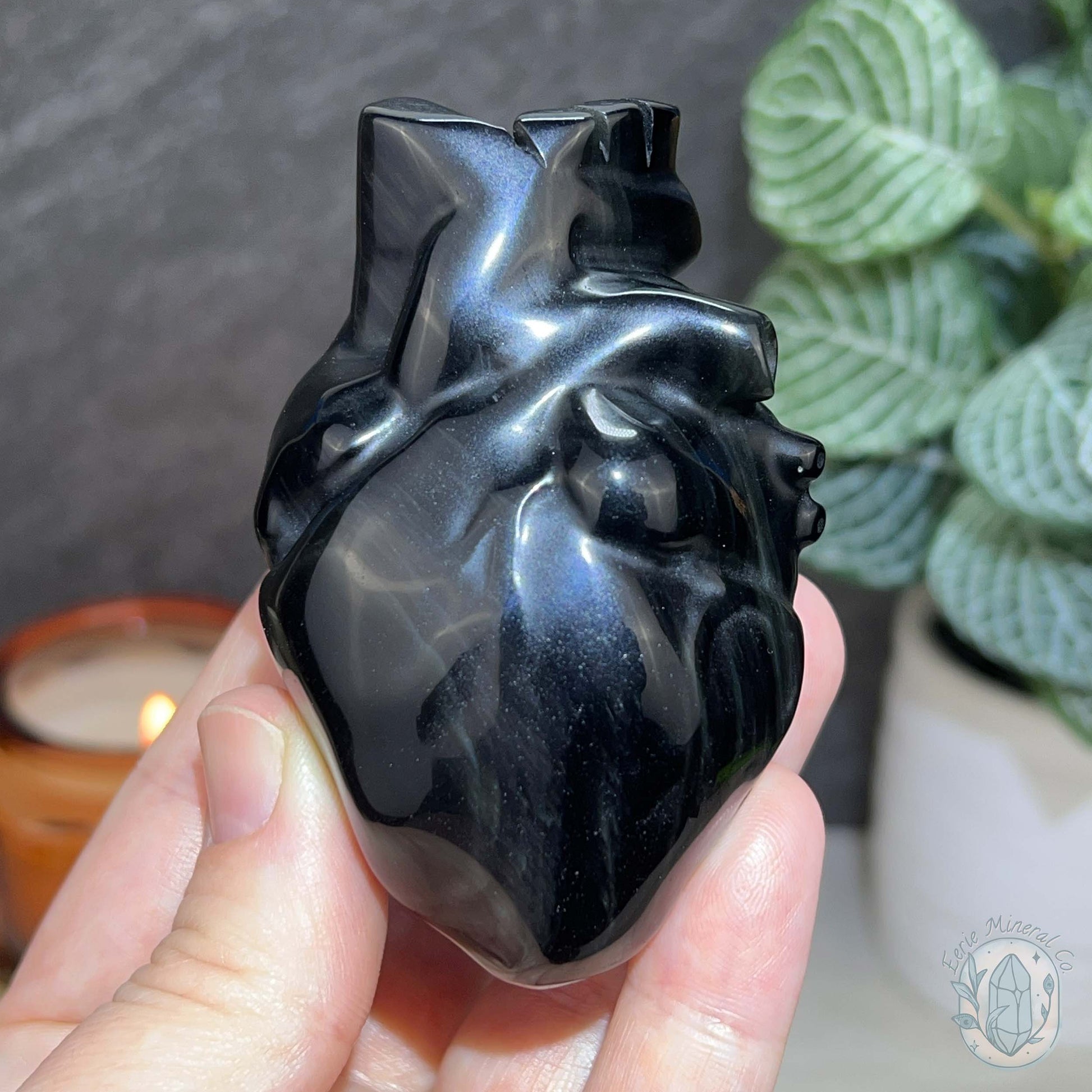 Rainbow Sheen Obsidian Anatomical Heart Carving