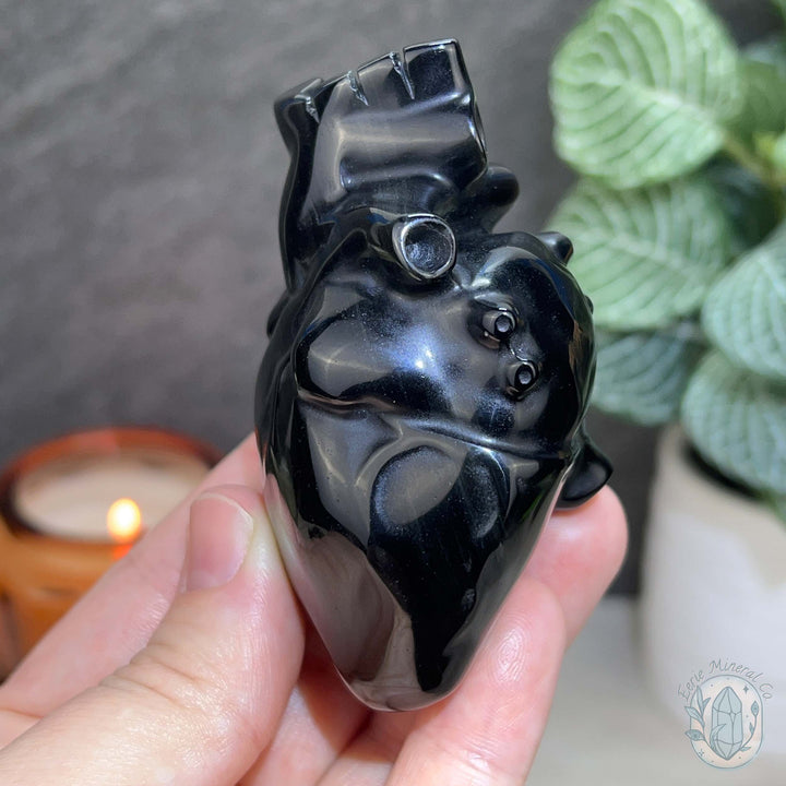 Rainbow Sheen Obsidian Anatomical Heart Carving