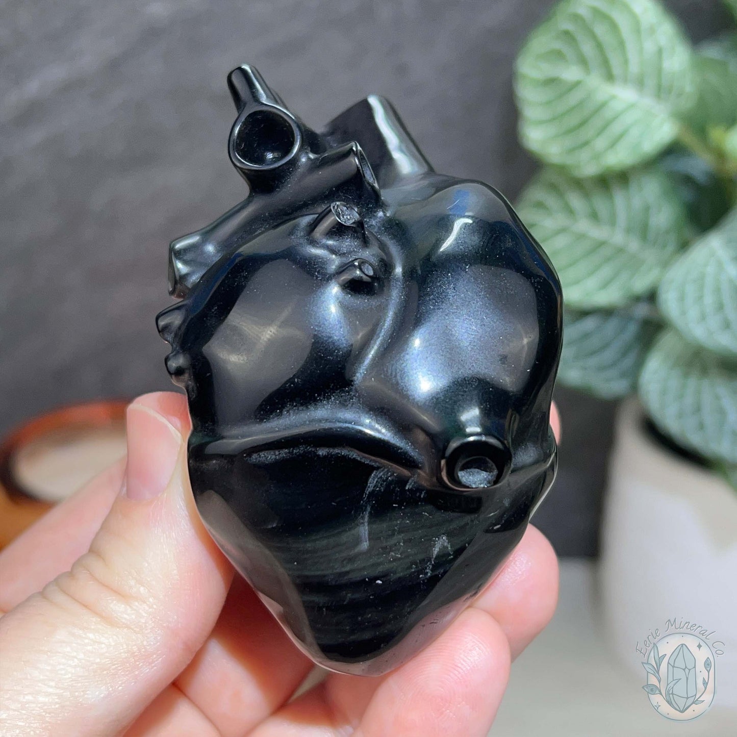 Rainbow Sheen Obsidian Anatomical Heart Carving