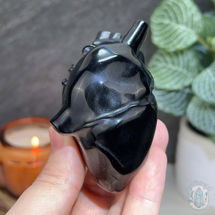 Rainbow Sheen Obsidian Anatomical Heart Carving