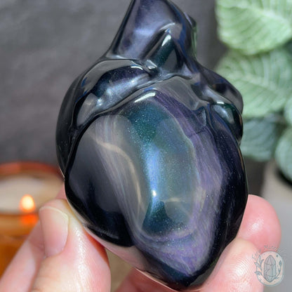 Rainbow Sheen Obsidian Anatomical Heart Carving