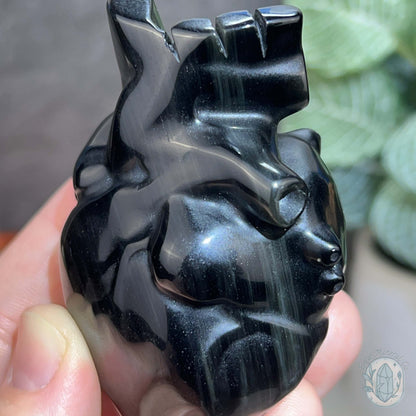 Rainbow Sheen Obsidian Anatomical Heart Carving
