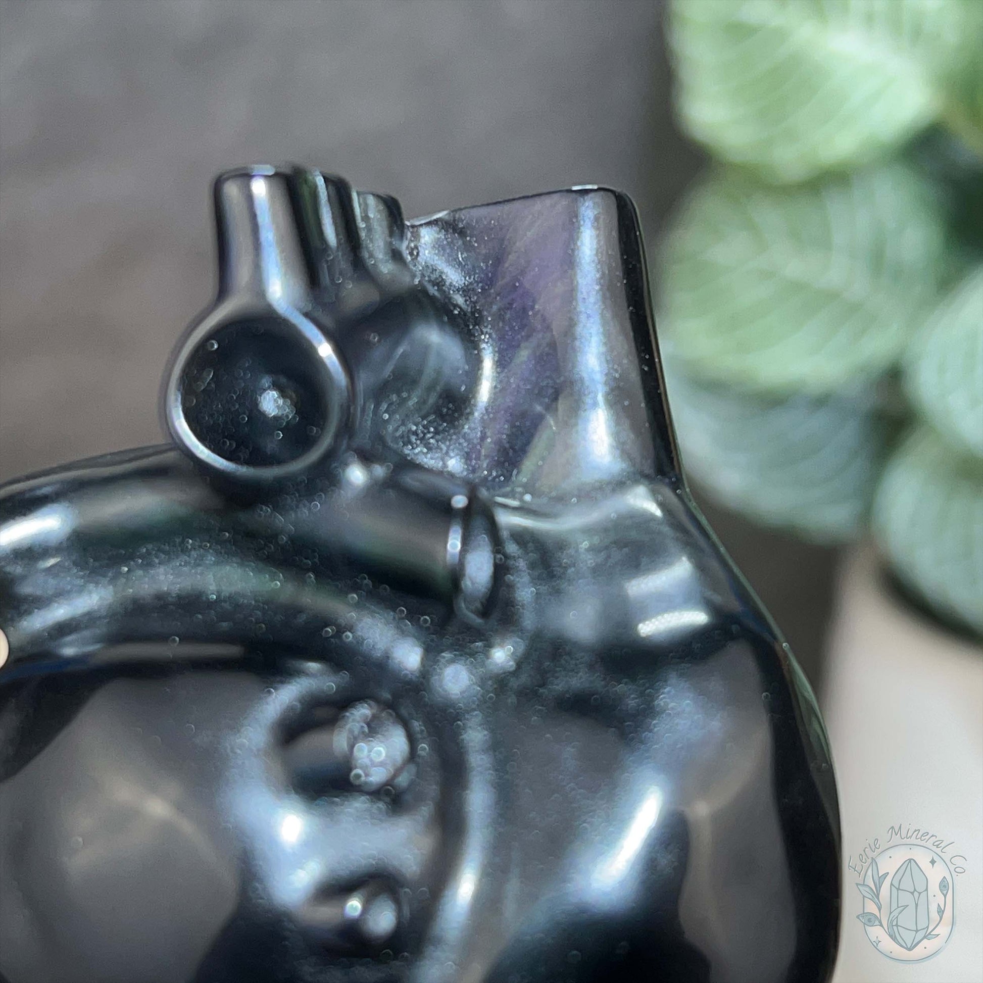 Rainbow Sheen Obsidian Anatomical Heart Carving