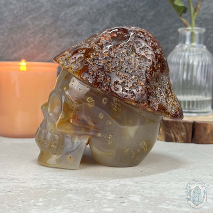 Polished Red Agate Mushroom Head Skull Carving