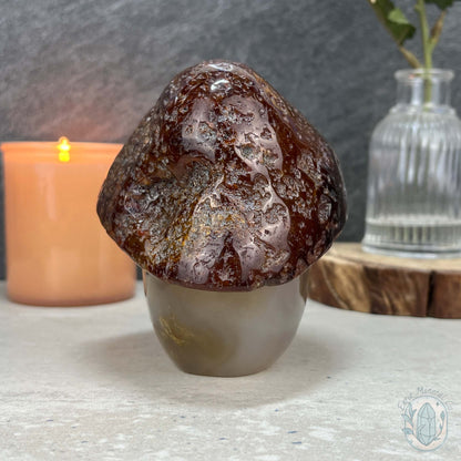 Polished Red Agate Mushroom Head Skull Carving