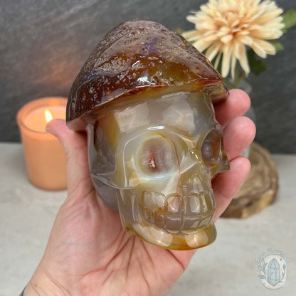 Polished Red Agate Mushroom Head Skull Carving