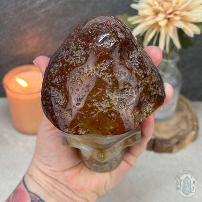 Polished Red Agate Mushroom Head Skull Carving