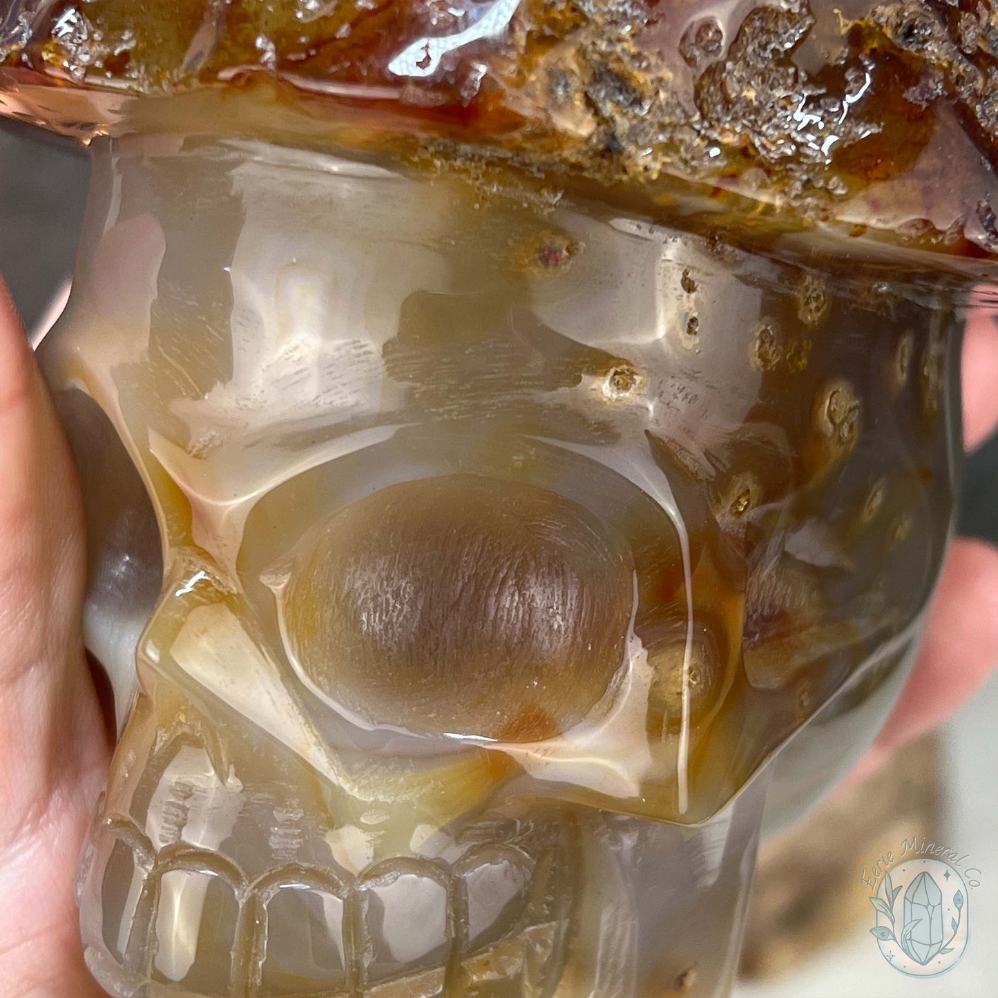 Polished Red Agate Mushroom Head Skull Carving