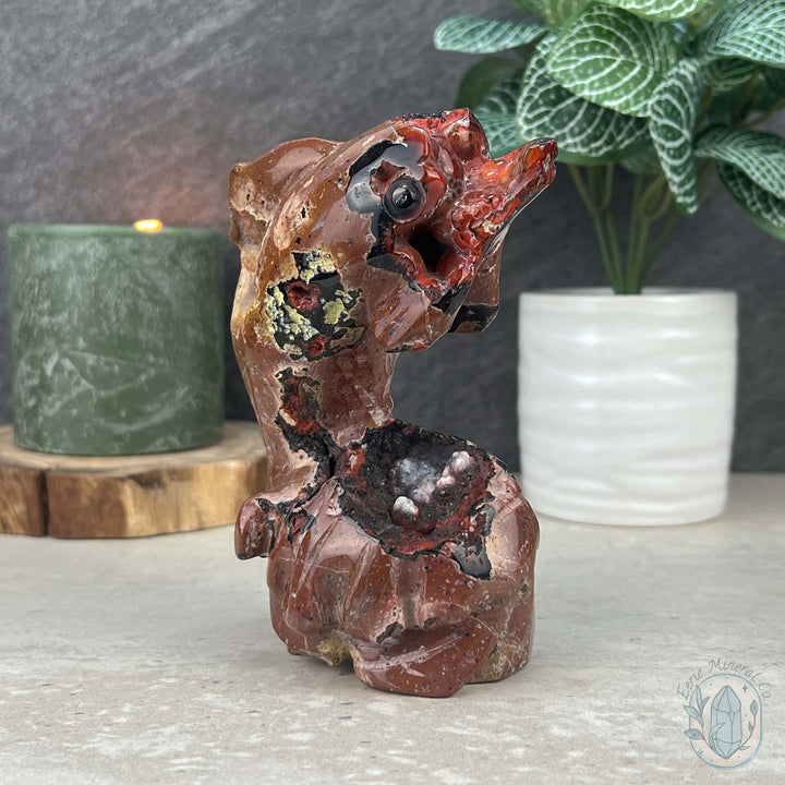 Volcanic Red Fox Botryoidal Agate Dolphin Carving