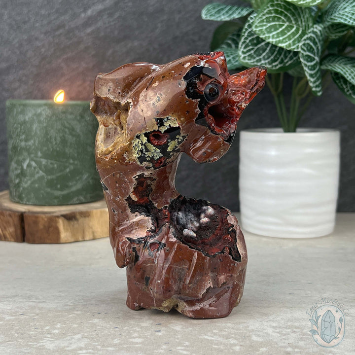 Volcanic Red Fox Botryoidal Agate Dolphin Carving