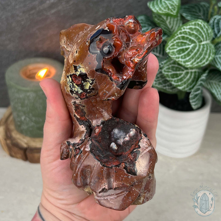 Volcanic Red Fox Botryoidal Agate Dolphin Carving