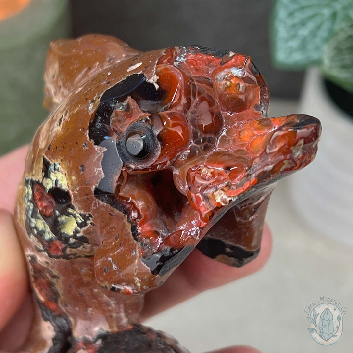 Volcanic Red Fox Botryoidal Agate Dolphin Carving