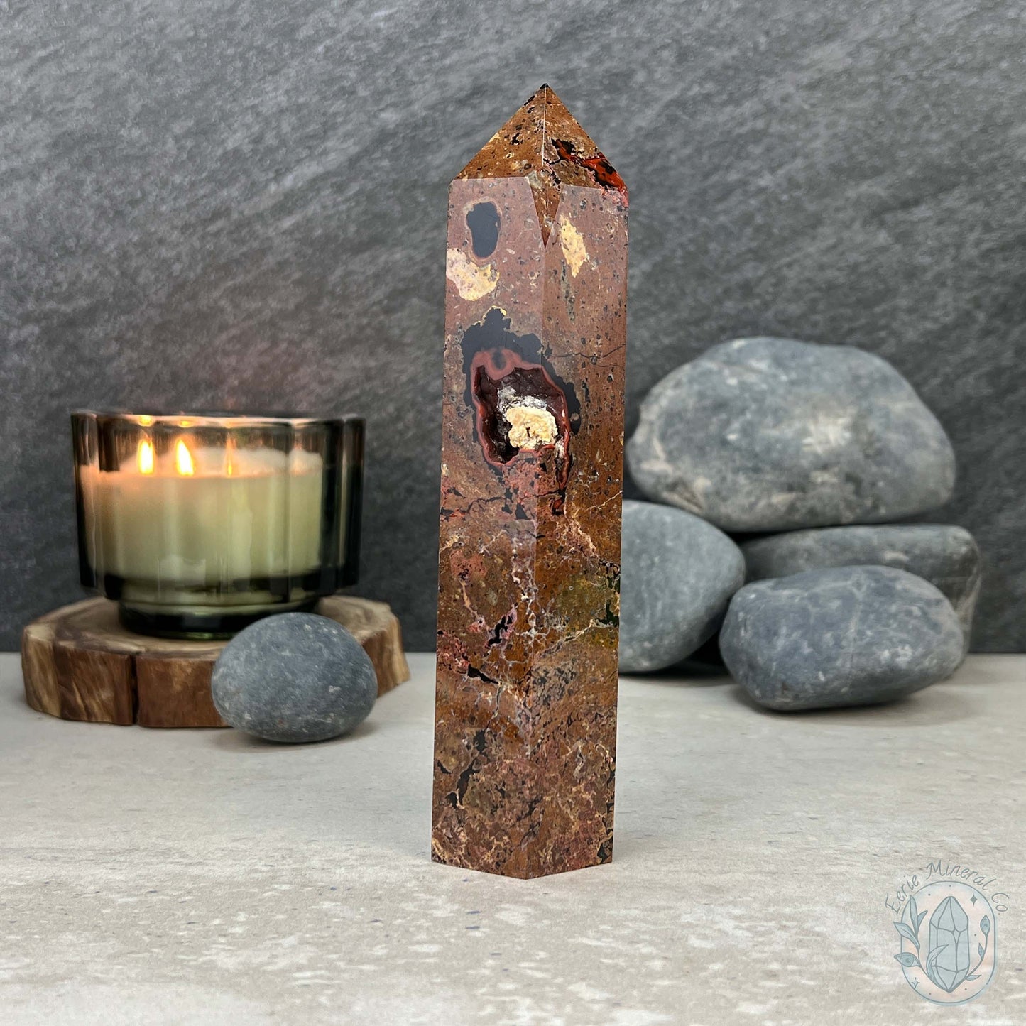 Polished Volcanic Red Fox Botryoidal Agate Tower