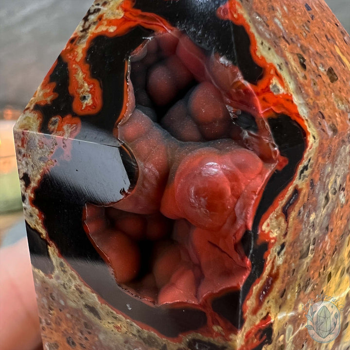 Polished Volcanic Red Fox Botryoidal Agate Tower