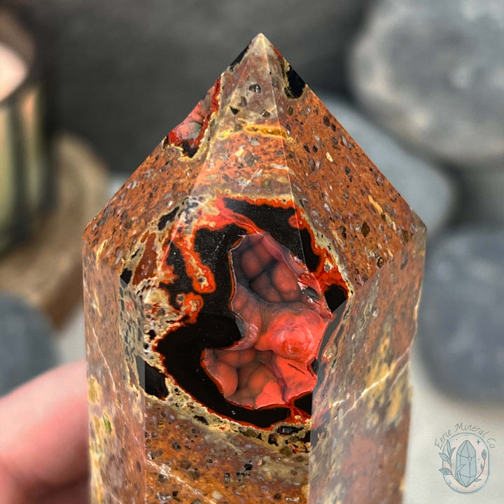 Polished Volcanic Red Fox Botryoidal Agate Tower