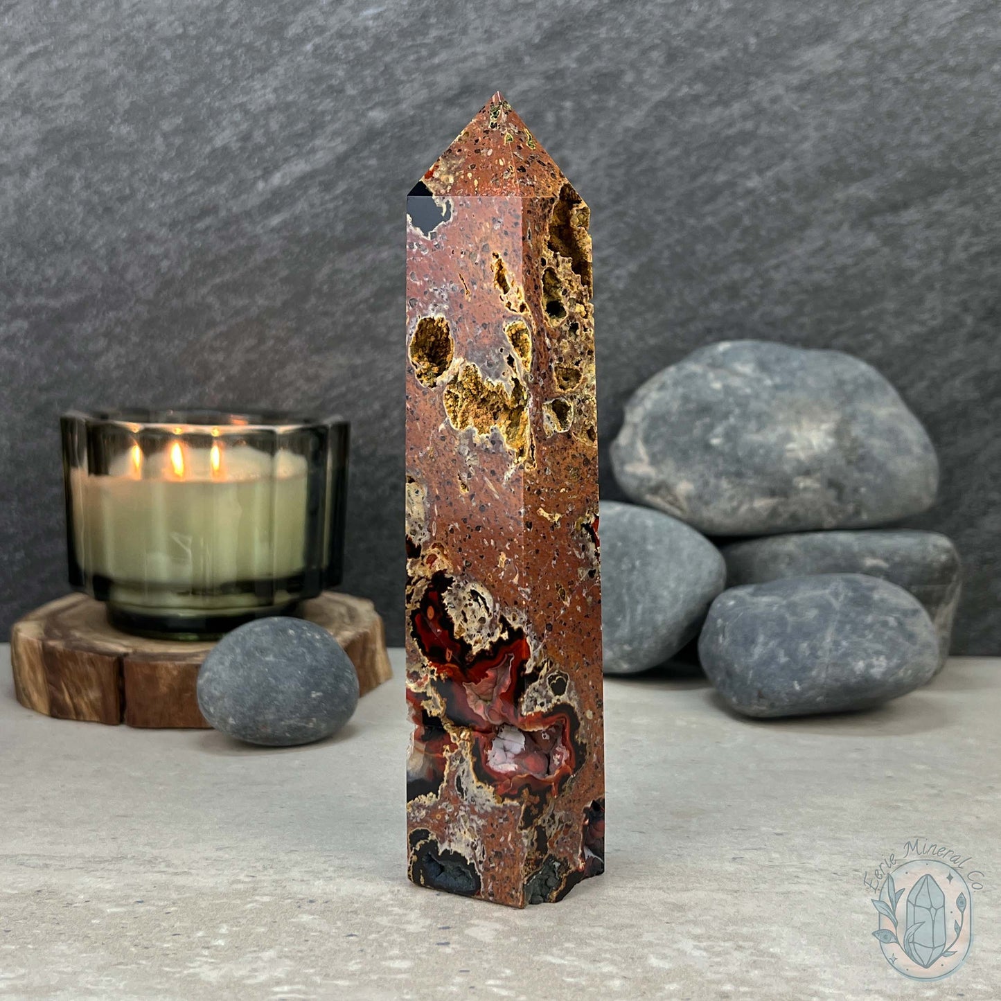 Polished Volcanic Red Fox Botryoidal Agate Tower