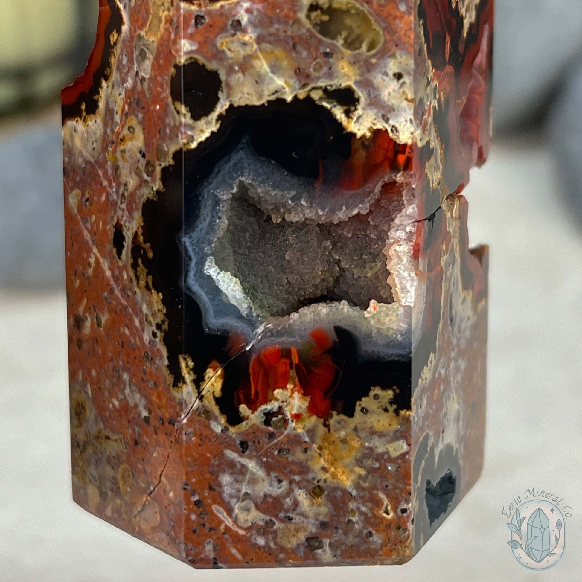 Polished Volcanic Red Fox Botryoidal Agate Tower