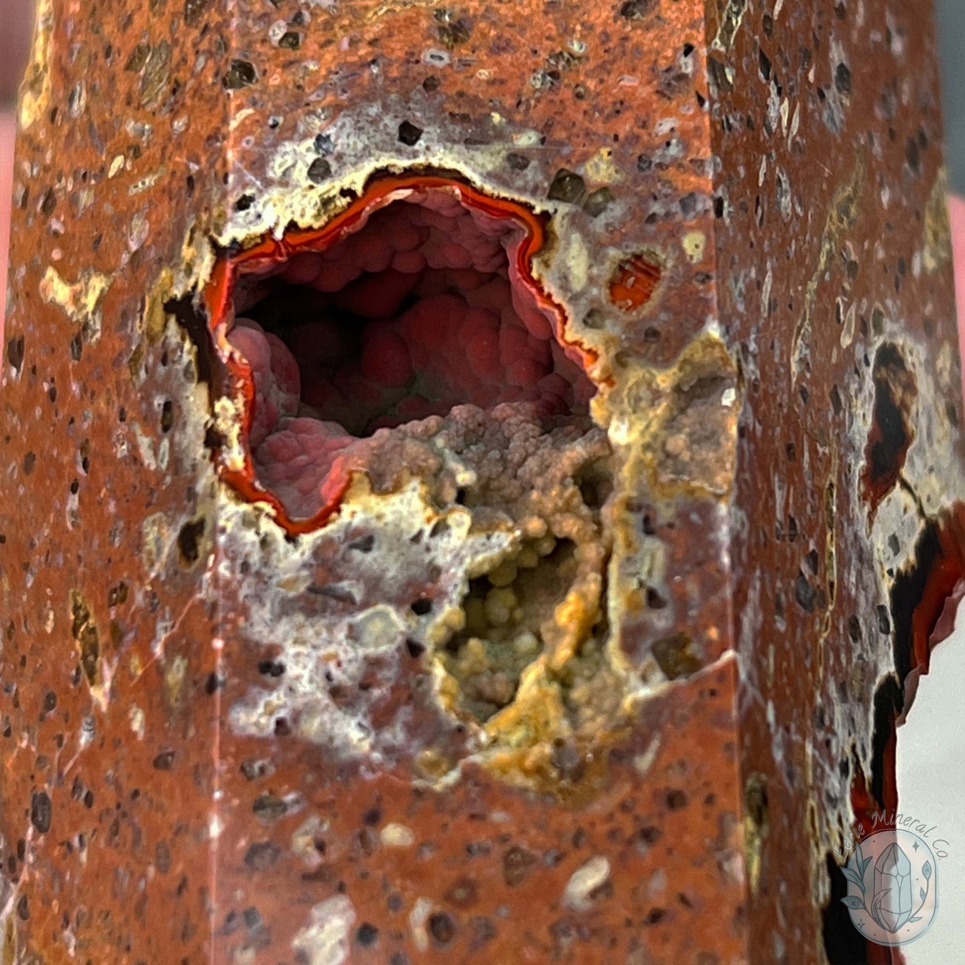Polished Volcanic Red Fox Botryoidal Agate Tower