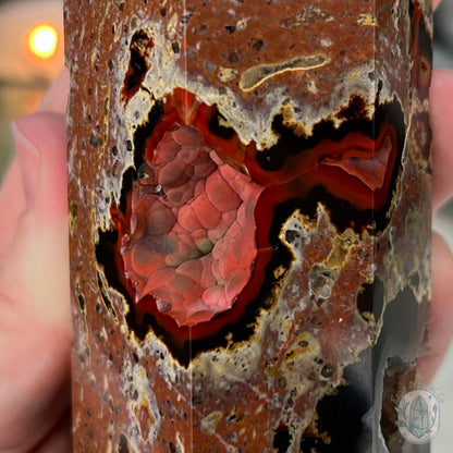 Polished Volcanic Red Fox Botryoidal Agate Tower