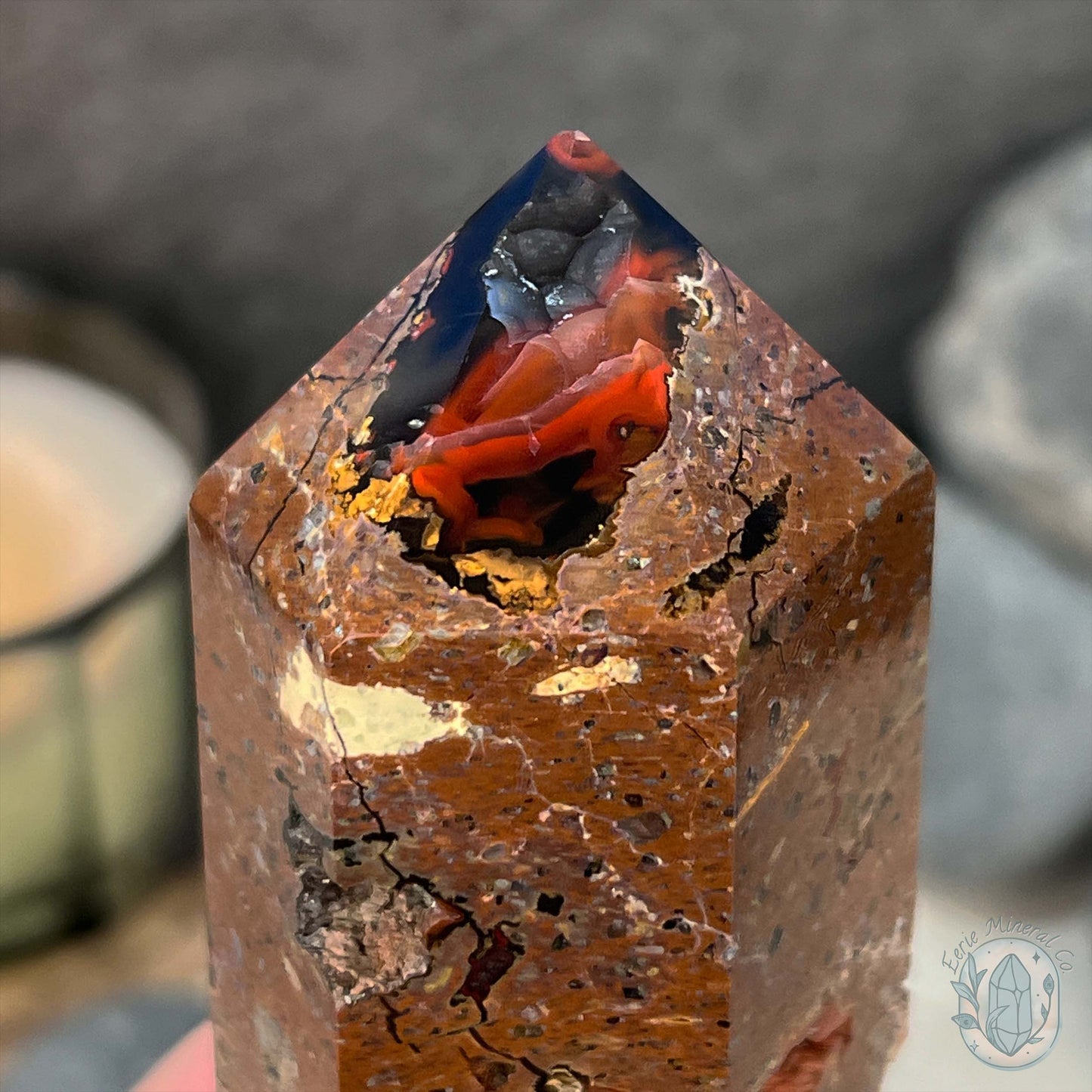 Polished Volcanic Red Fox Botryoidal Agate Tower