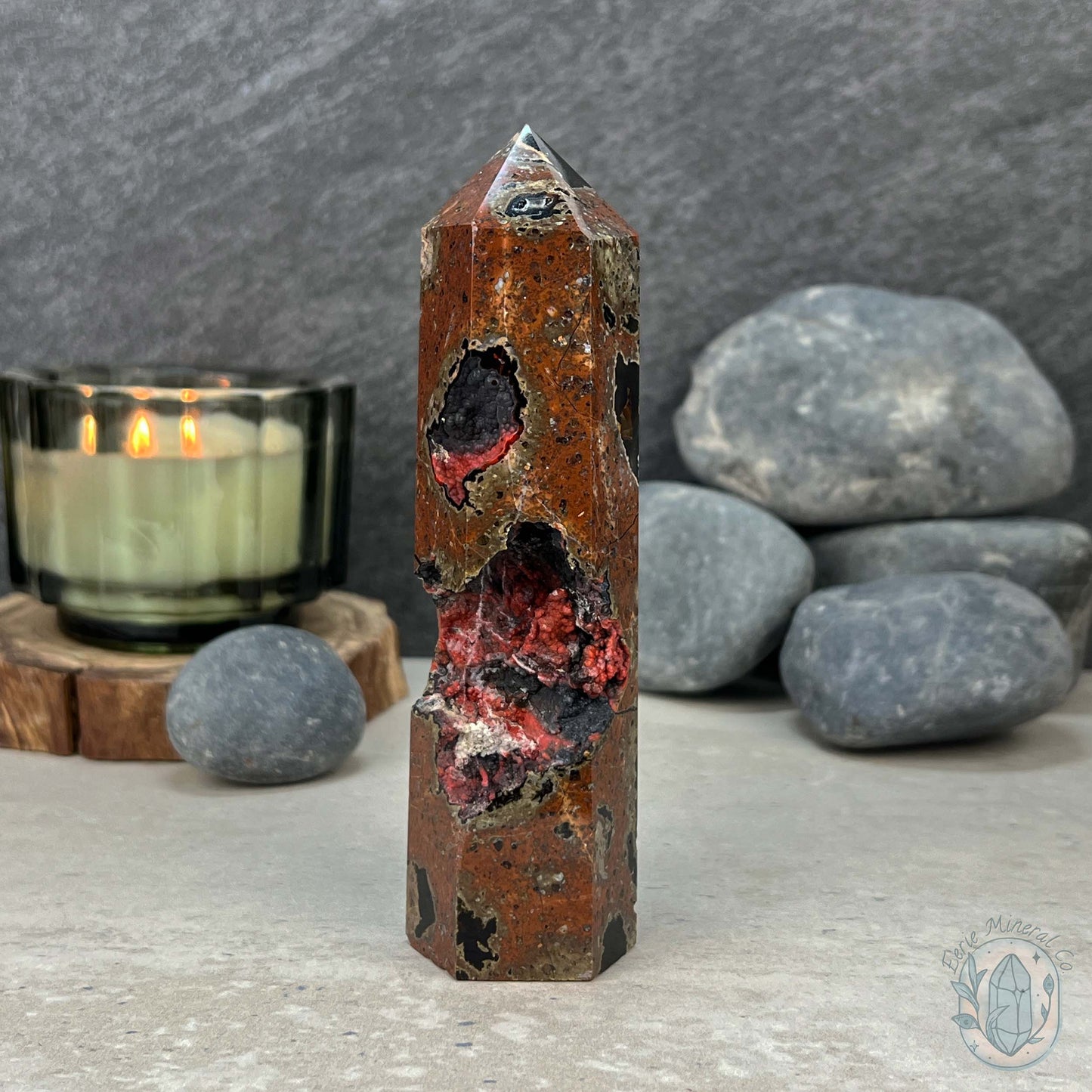 Polished Volcanic Red Fox Botryoidal Agate Tower
