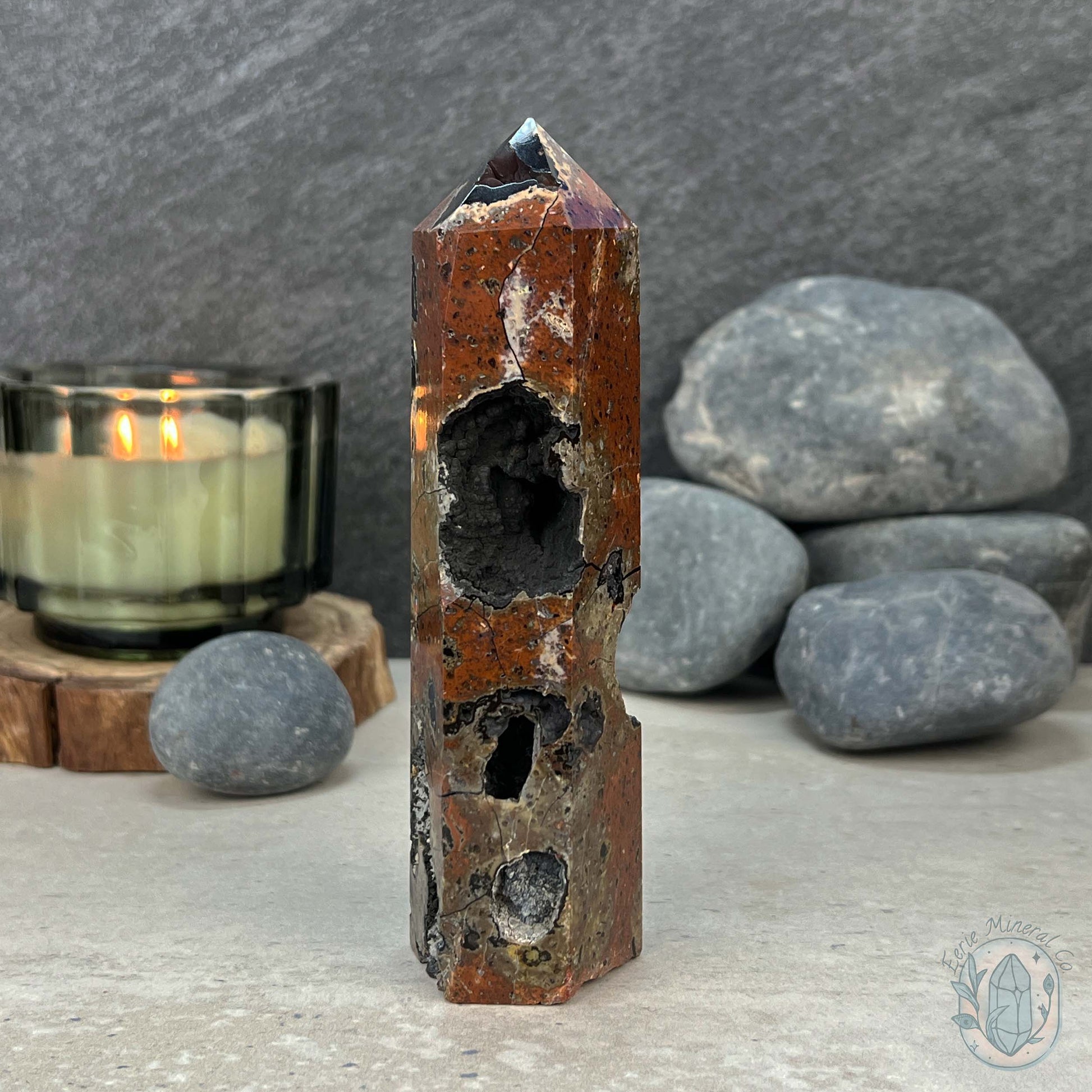 Polished Volcanic Red Fox Botryoidal Agate Tower