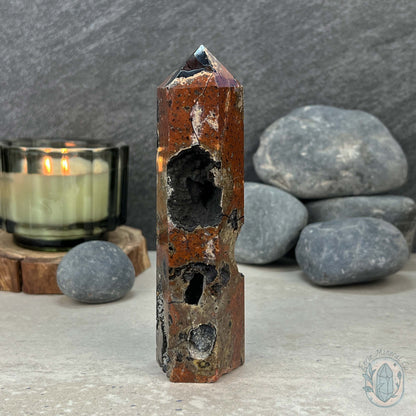 Polished Volcanic Red Fox Botryoidal Agate Tower