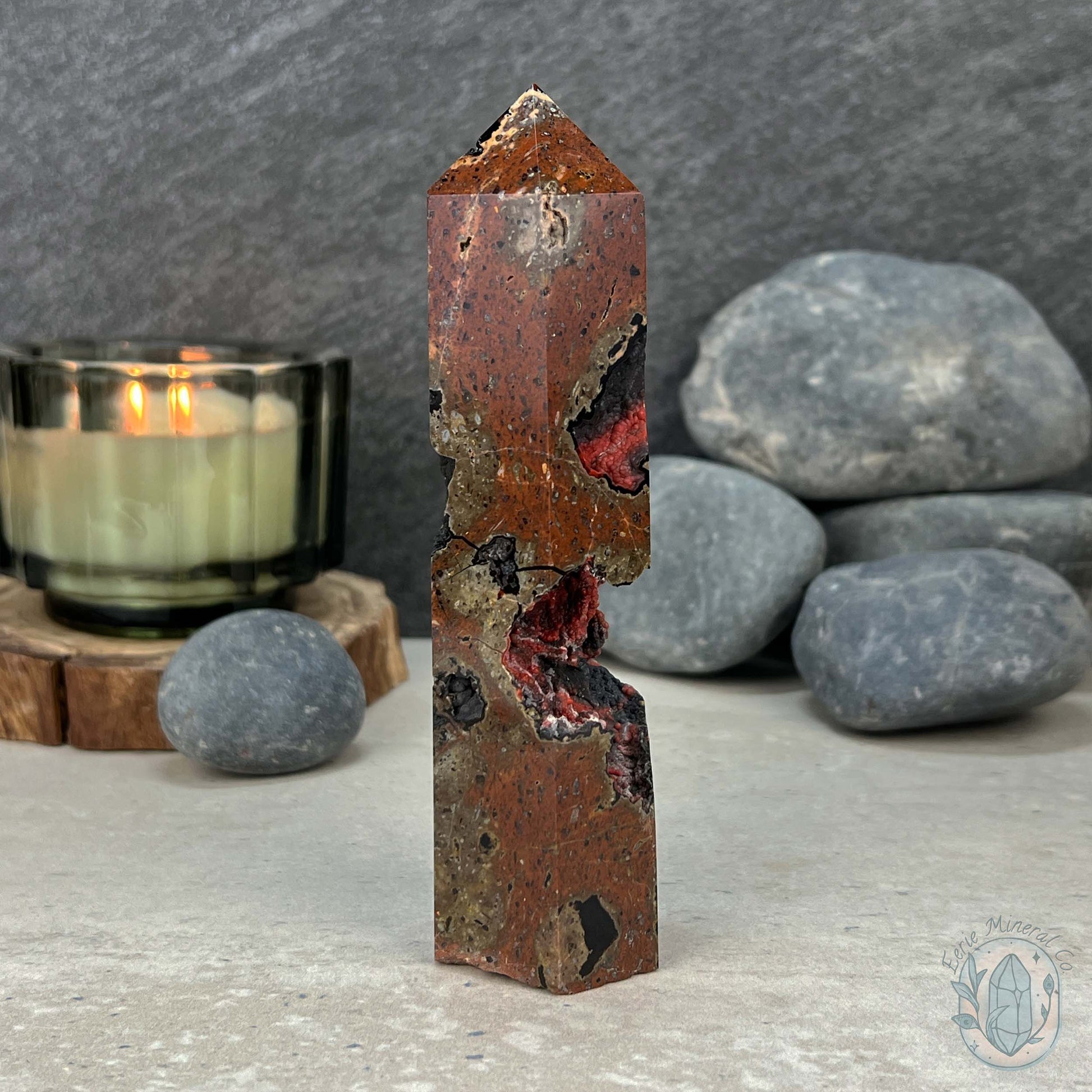 Polished Volcanic Red Fox Botryoidal Agate Tower