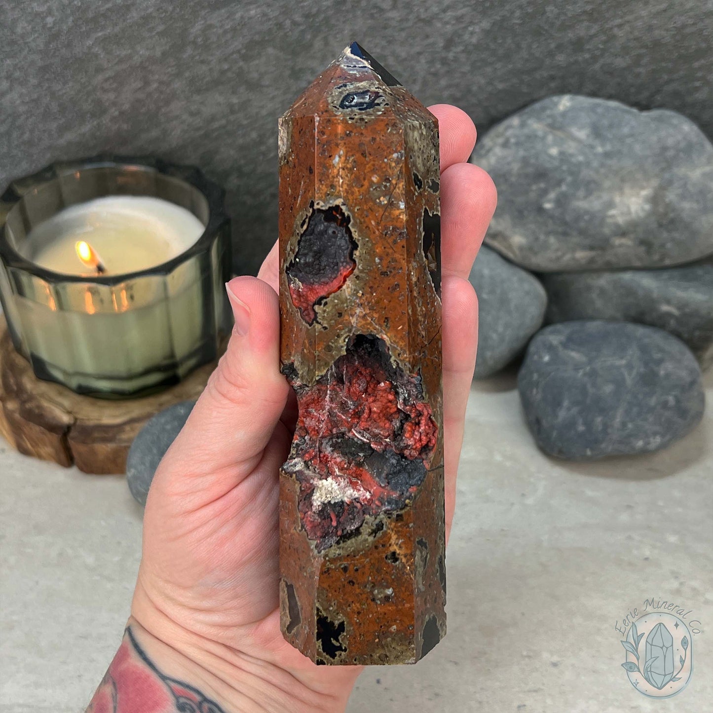 Polished Volcanic Red Fox Botryoidal Agate Tower