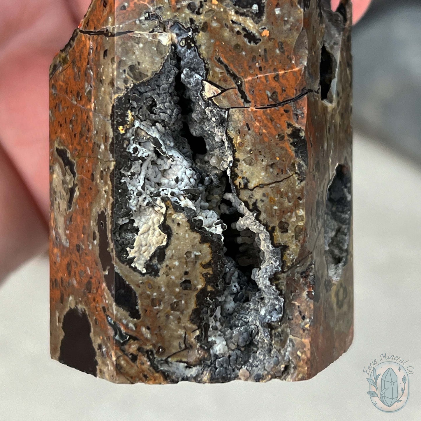 Polished Volcanic Red Fox Botryoidal Agate Tower